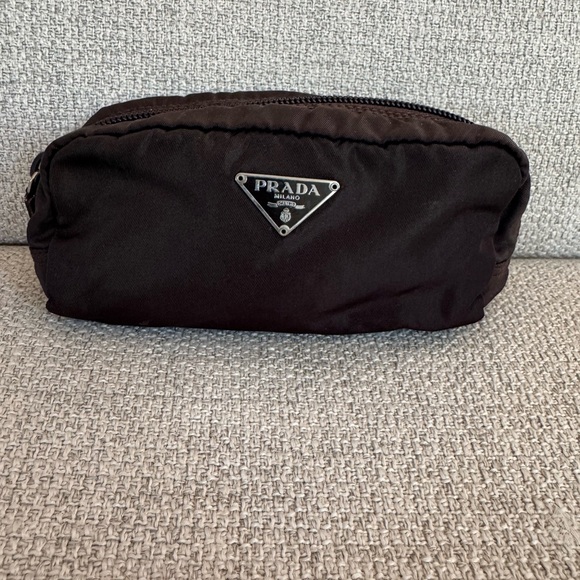 Prada Brown Nylon Mini Tessuto Pouch Cosmetic Toiletry Purse Great Condition - Picture 1 of 13